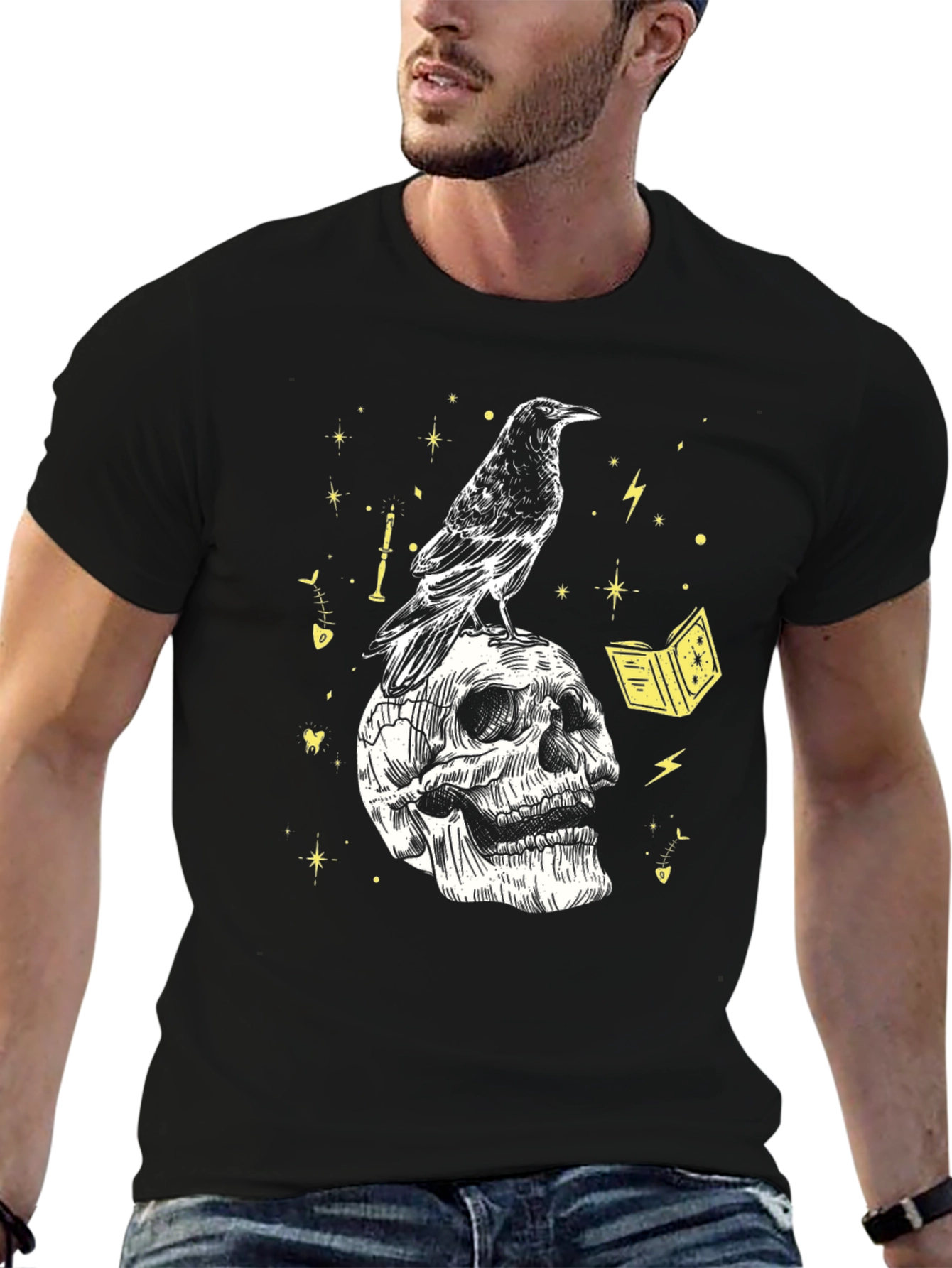 Raven Skull Graphic Tee - Dark Mystical T-Shirt