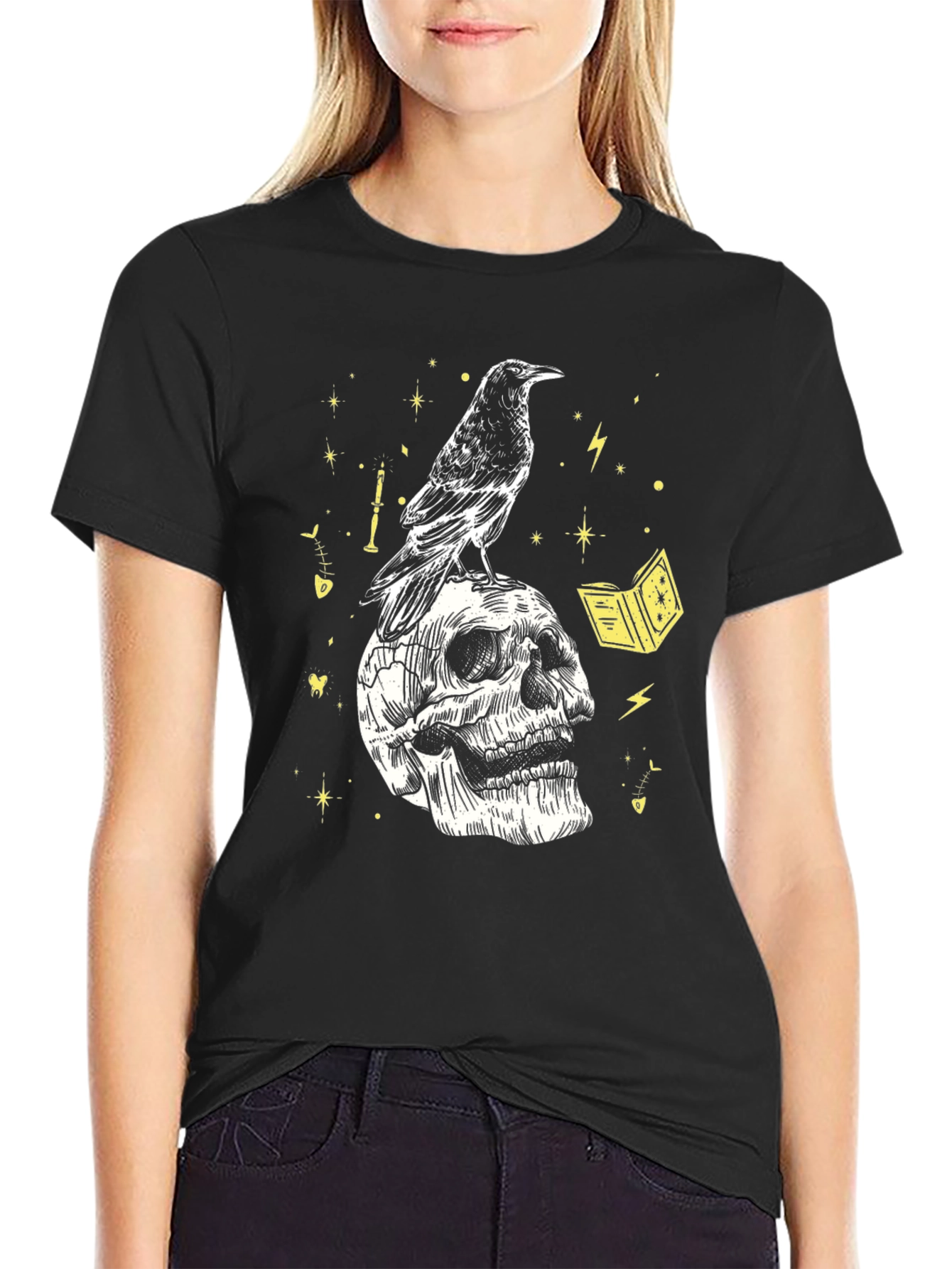 Raven Skull Graphic Tee - Dark Mystical T-Shirt