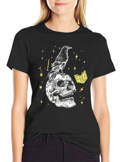 Raven Skull Graphic Tee - Dark Mystical T-Shirt