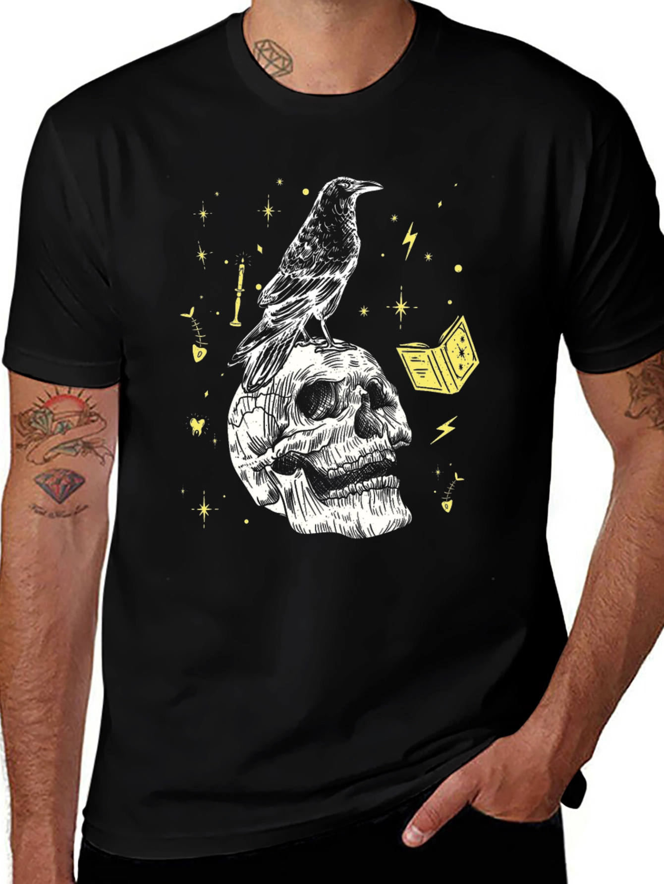 Raven Skull Graphic Tee - Dark Mystical T-Shirt