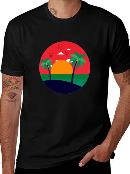 Tropical Sunset Palm Tree Graphic Tee