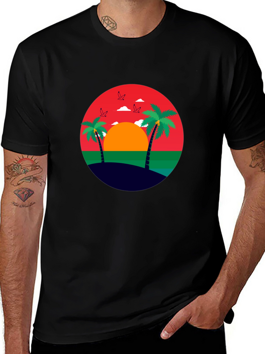 Tropical Sunset Palm Tree Graphic Tee