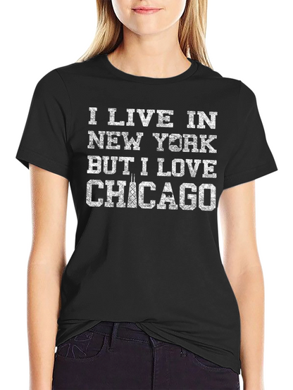 I Live in NY Love Chicago Black T-Shirt