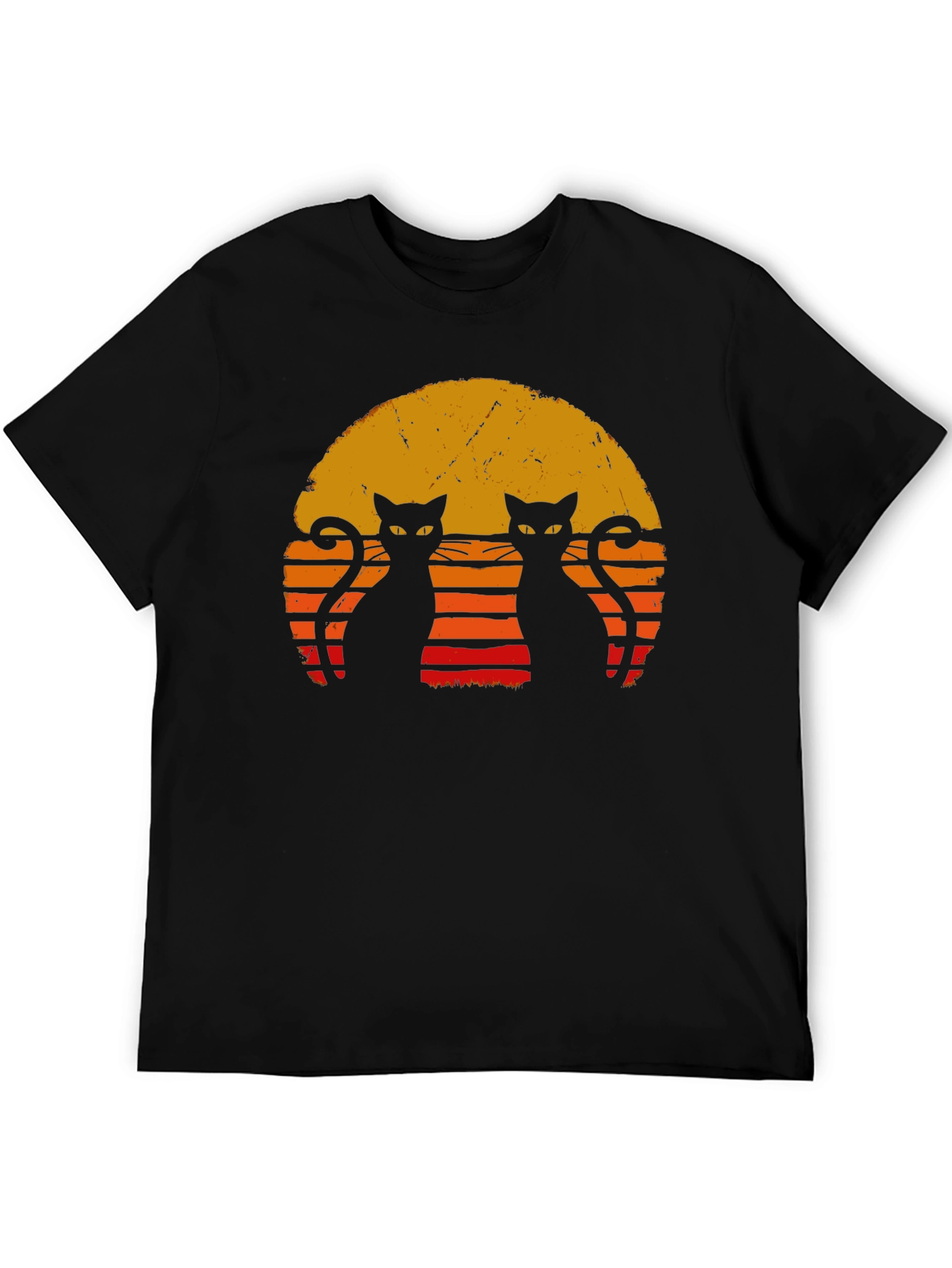 Retro Cat Sunset T-Shirt - Black