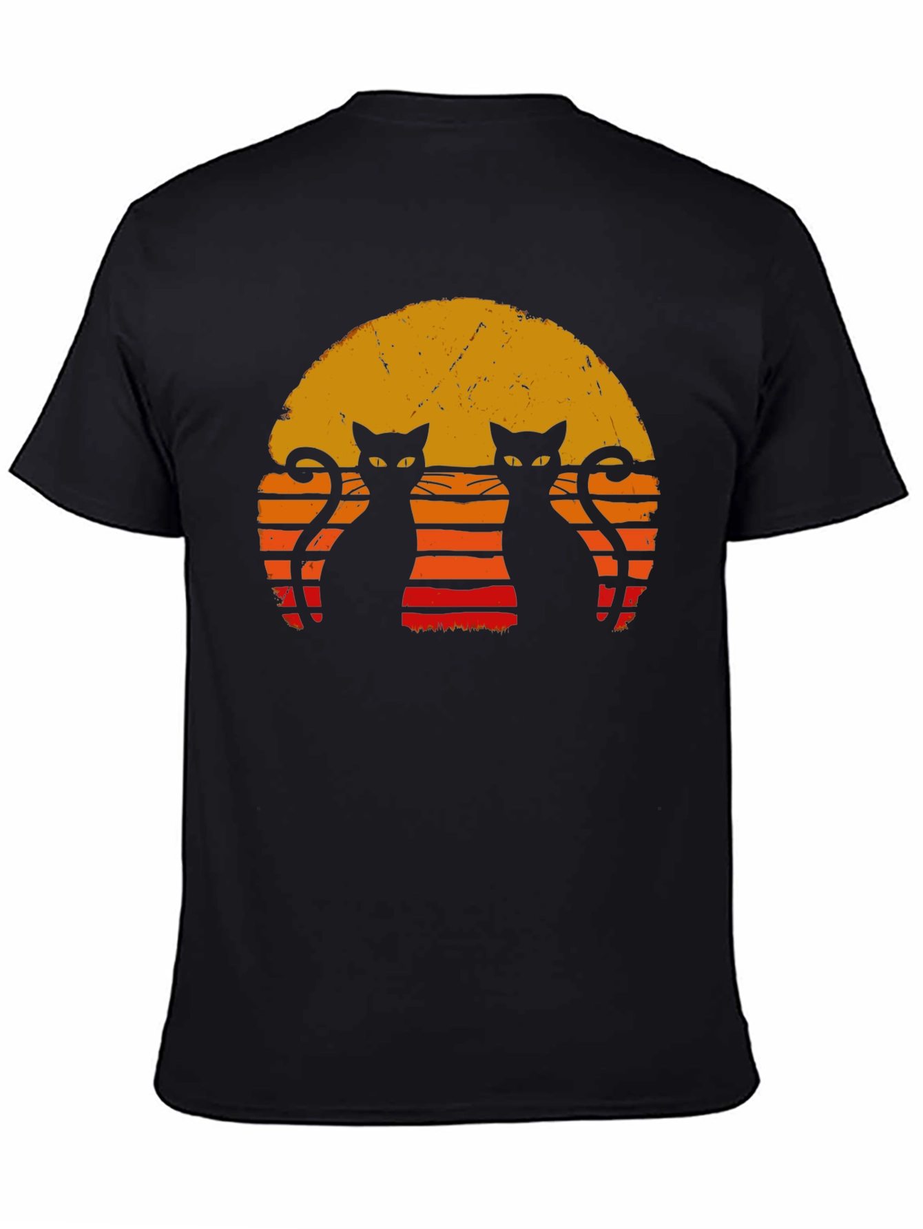 Retro Cat Sunset T-Shirt - Black
