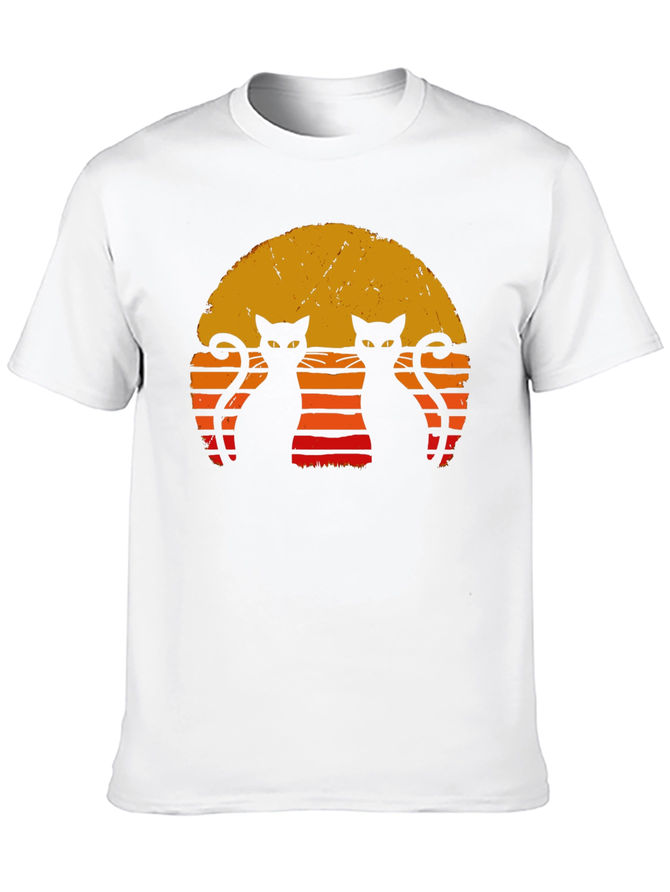 Retro Cat Sunset T-Shirt - Black