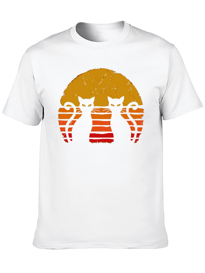 Retro Cat Sunset T-Shirt - Black