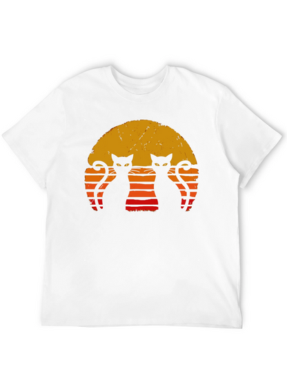 Retro Cat Sunset T-Shirt - Black