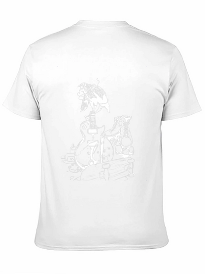 Black Graphic Tee: Bird Guitar Skates Skateboard