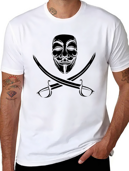 Anonymous Mask & Swords Graphic T-Shirt - Black