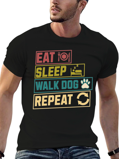 Eat Sleep Walk Dog Repeat Black T-Shirt