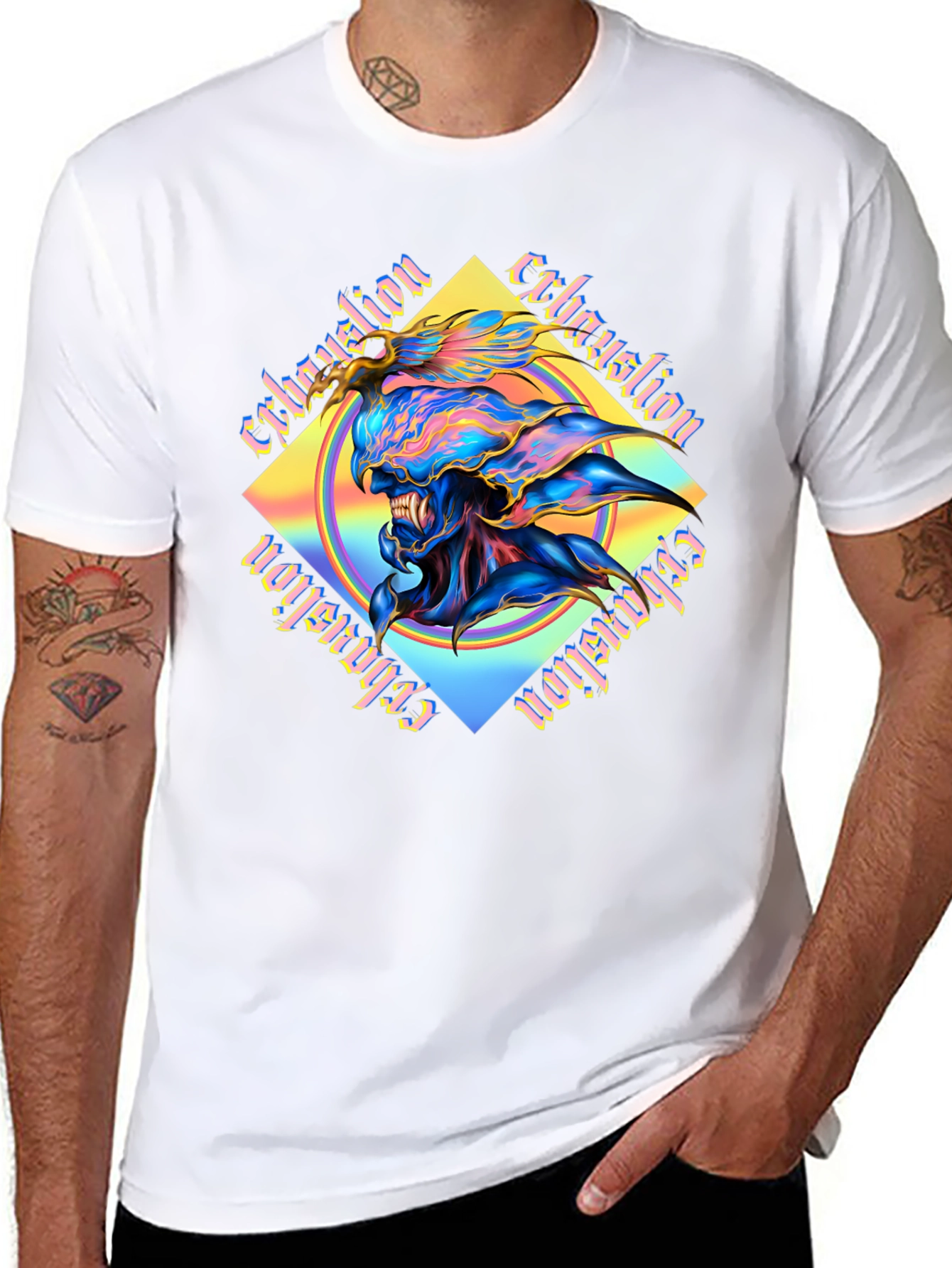 Exhaustion Graphic Print Black T-Shirt