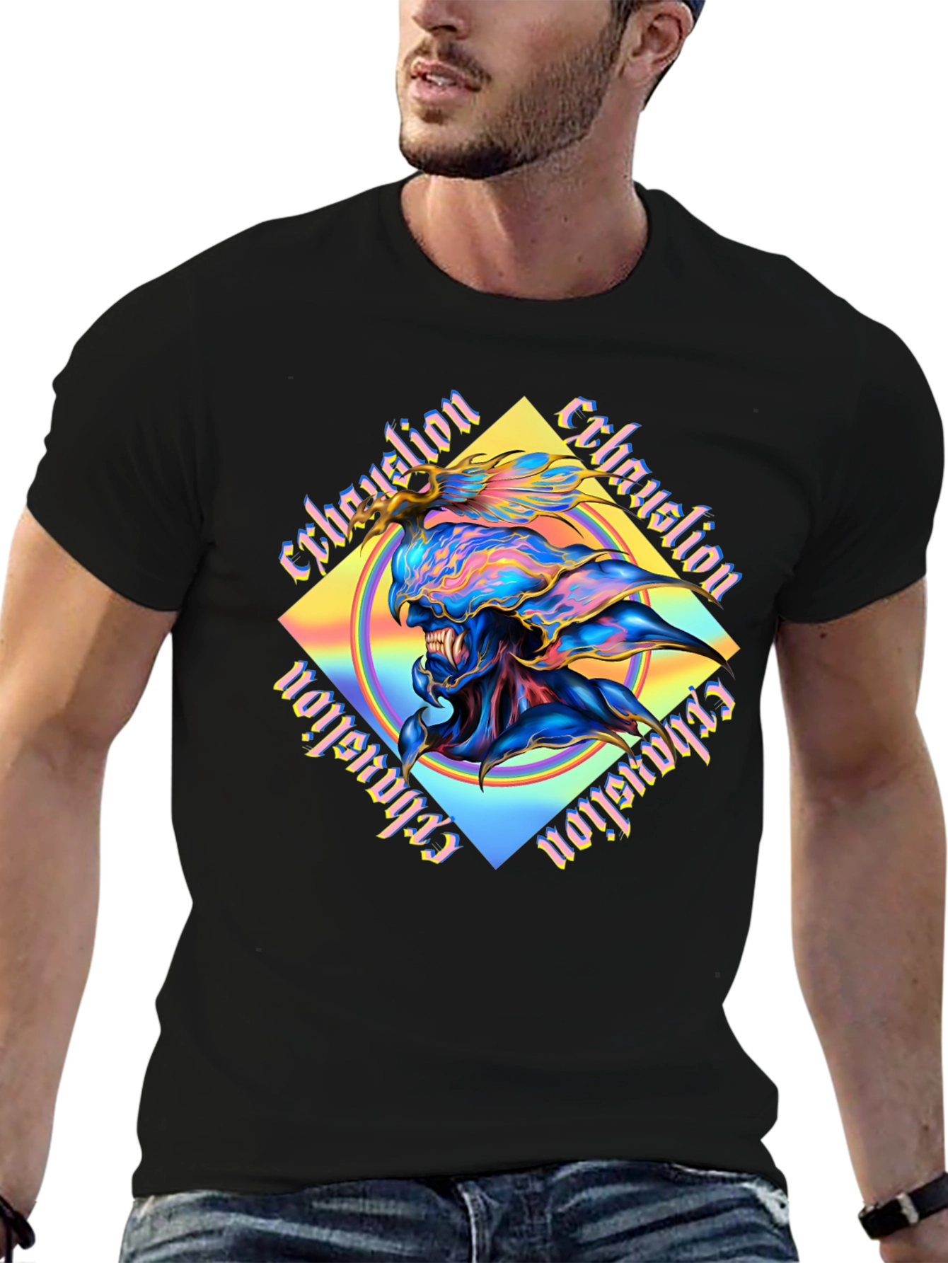 Exhaustion Graphic Print Black T-Shirt