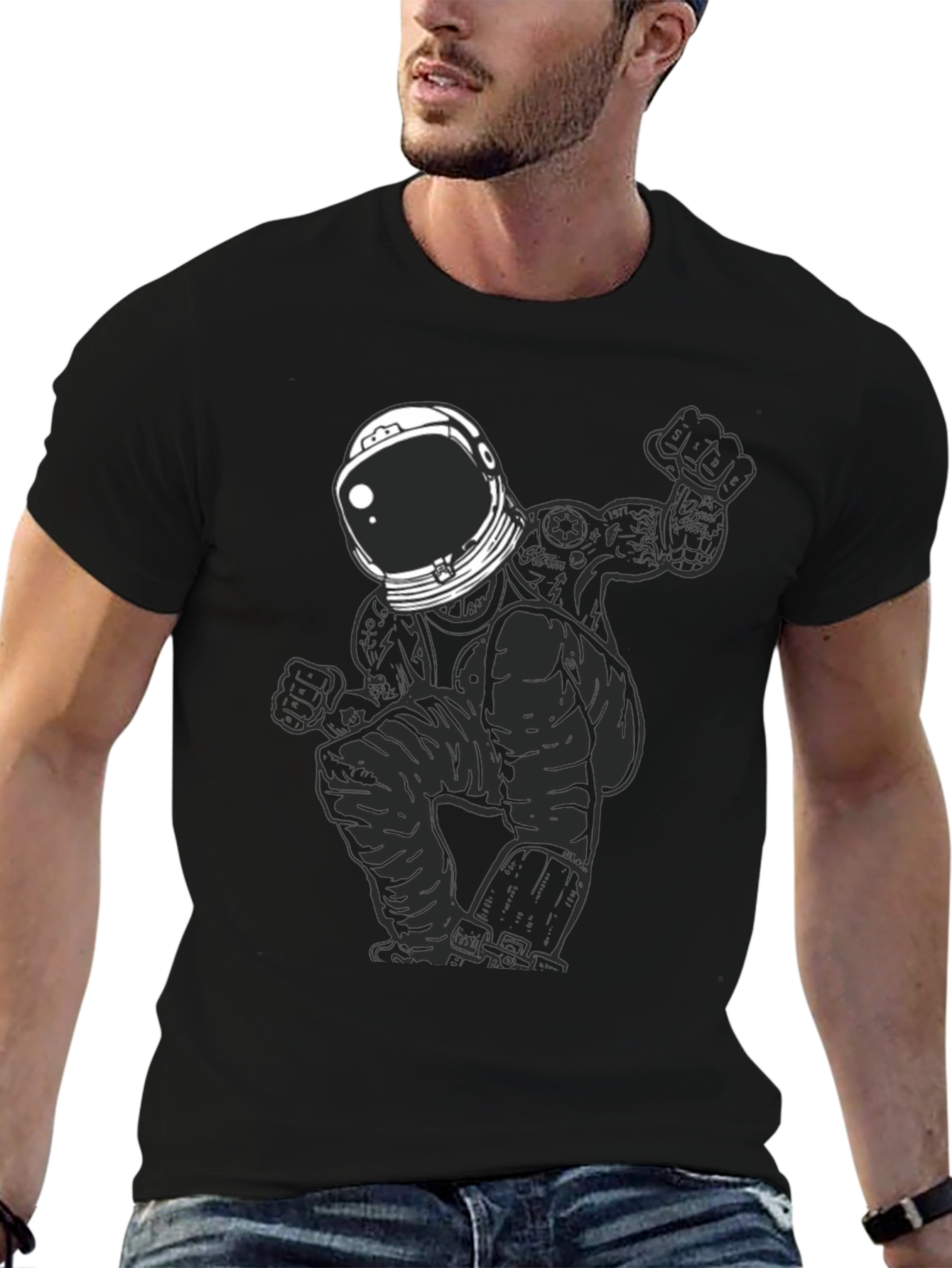 Astronaut Graphic Tee - Mens Black Cotton T-Shirt