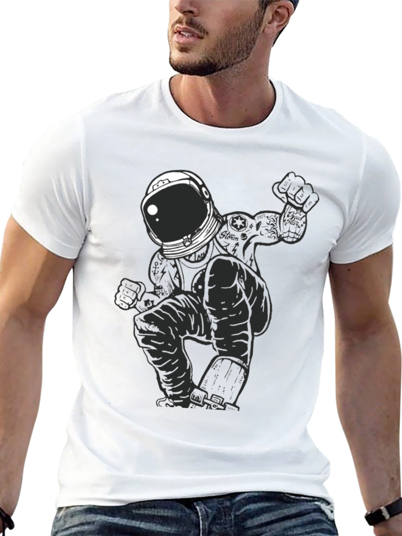 Astronaut Graphic Tee - Mens Black Cotton T-Shirt