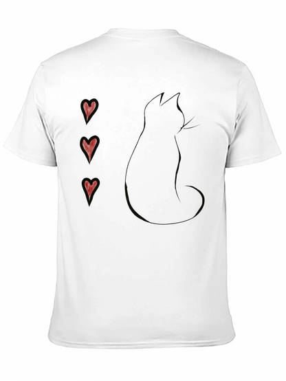 Black Cat Silhouette T-Shirt with Heart Accents