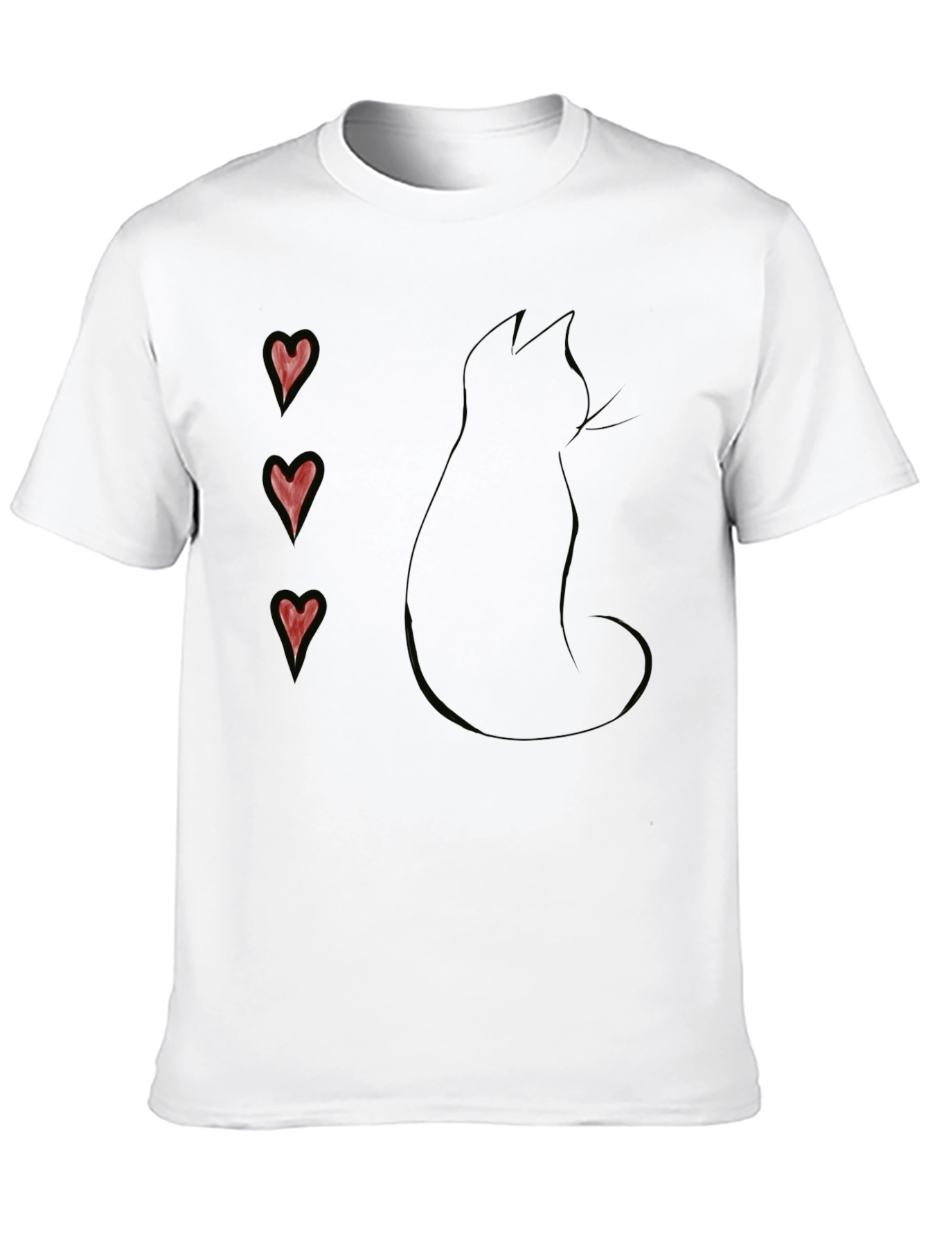 Black Cat Silhouette T-Shirt with Heart Accents