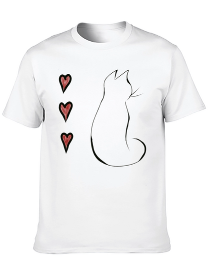 Black Cat Silhouette T-Shirt with Heart Accents
