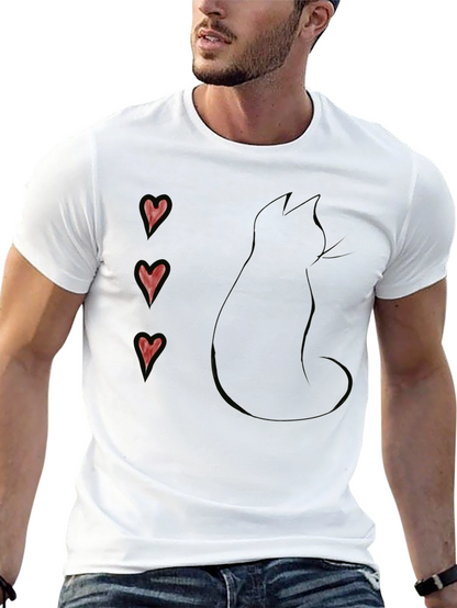 Black Cat Silhouette T-Shirt with Heart Accents