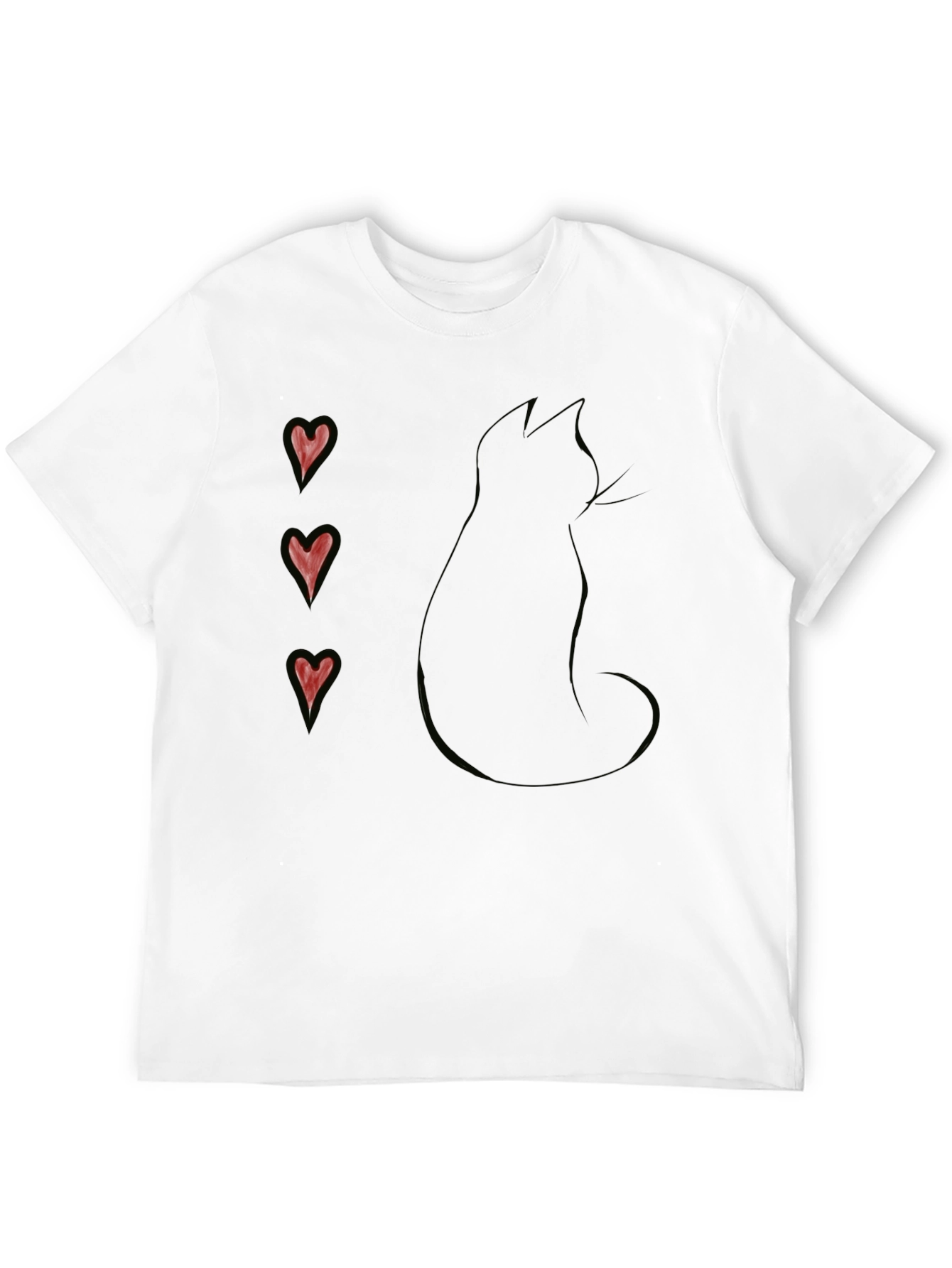 Black Cat Silhouette T-Shirt with Heart Accents