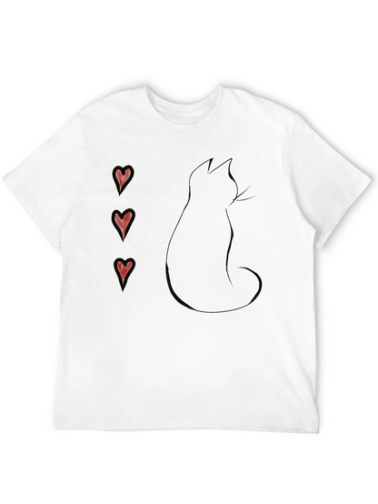 Black Cat Silhouette T-Shirt with Heart Accents
