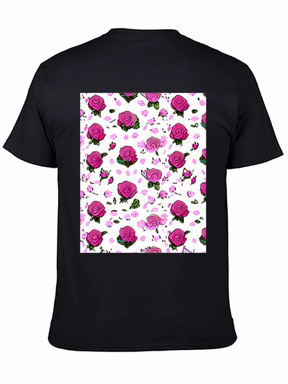 Floral Print T-Shirt: Pink Roses on White
