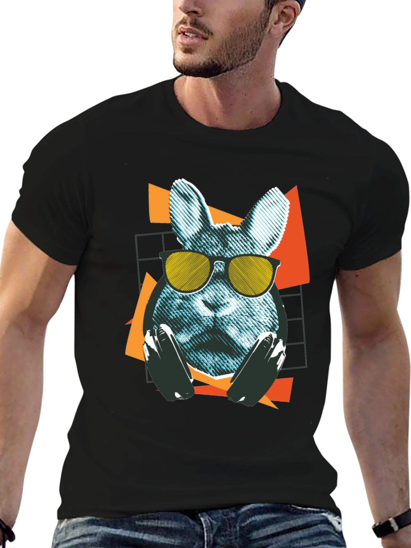 Cool Rabbit Graphic T-Shirt - Retro Style