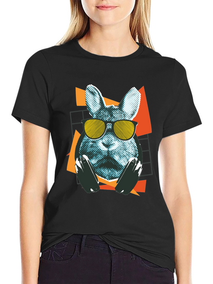 Cool Rabbit Graphic T-Shirt - Retro Style