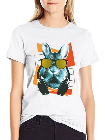 Cool Rabbit Graphic T-Shirt - Retro Style