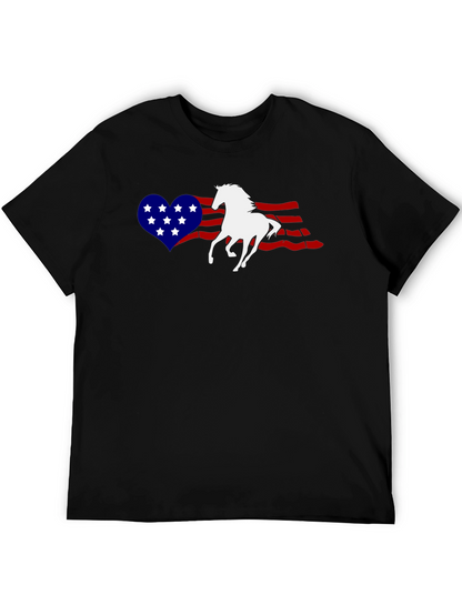 Patriotic Horse Heart USA Flag Graphic T-Shirt