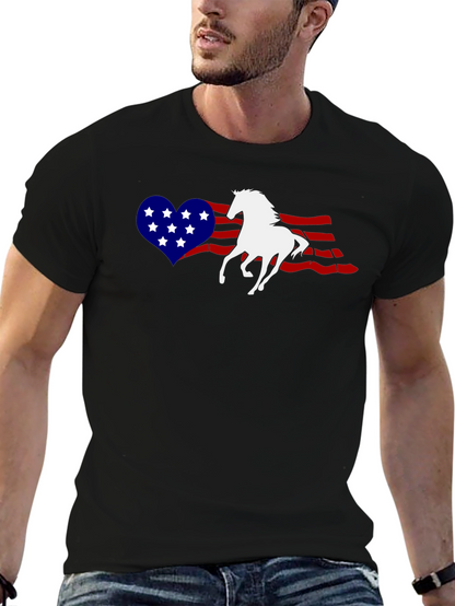 Patriotic Horse Heart USA Flag Graphic T-Shirt