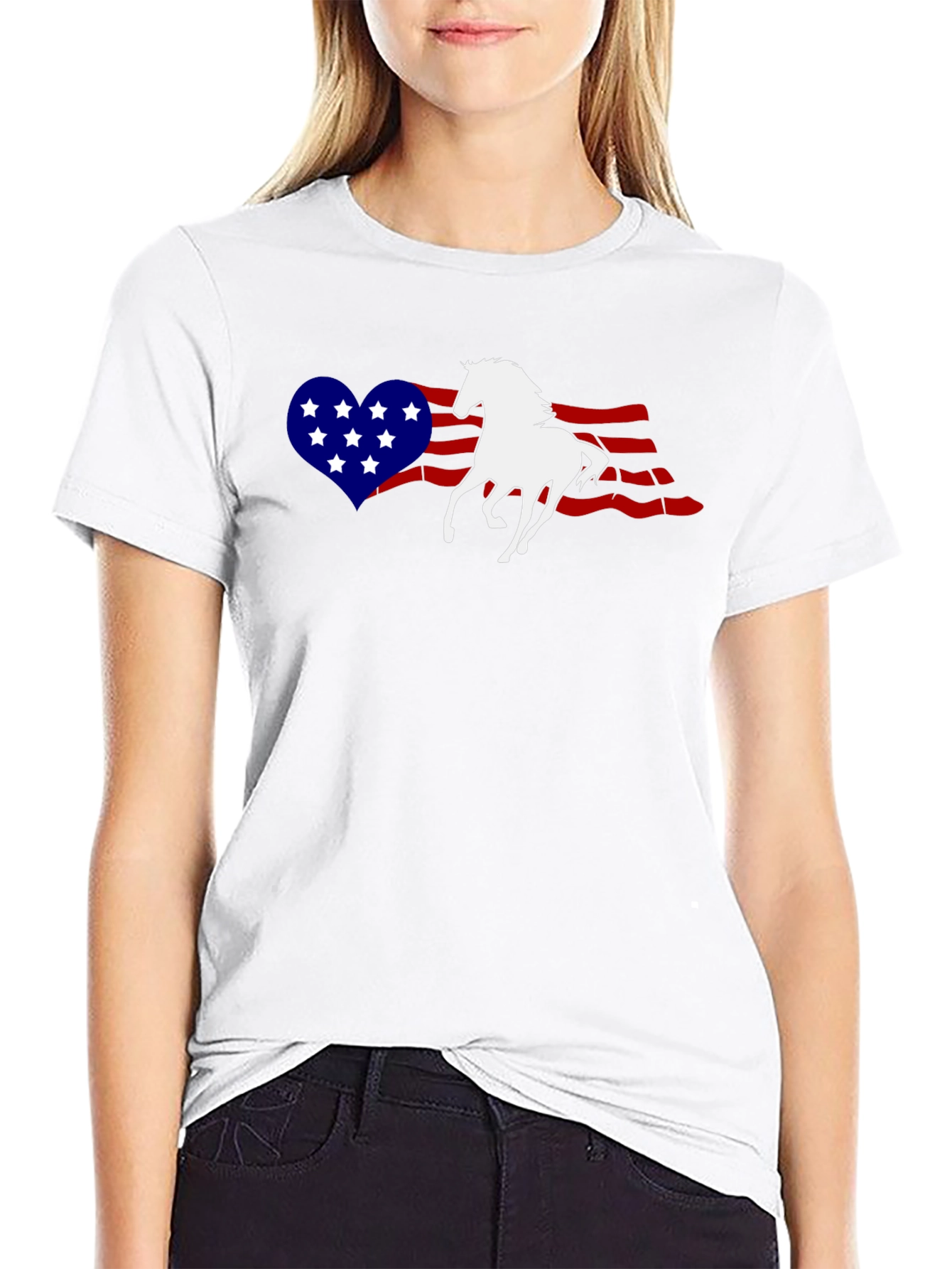 Patriotic Horse Heart USA Flag Graphic T-Shirt