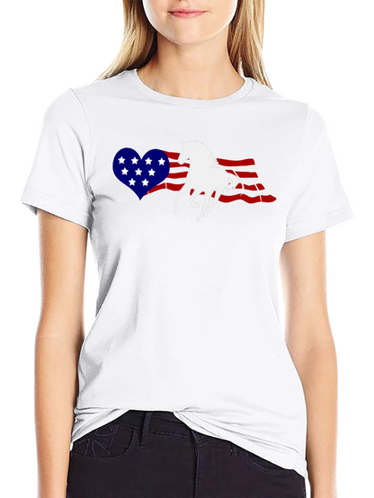 Patriotic Horse Heart USA Flag Graphic T-Shirt