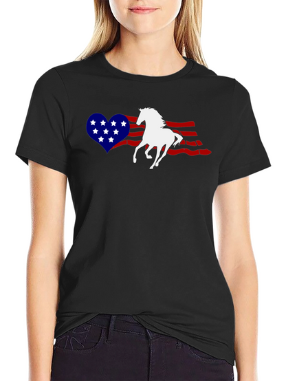 Patriotic Horse Heart USA Flag Graphic T-Shirt