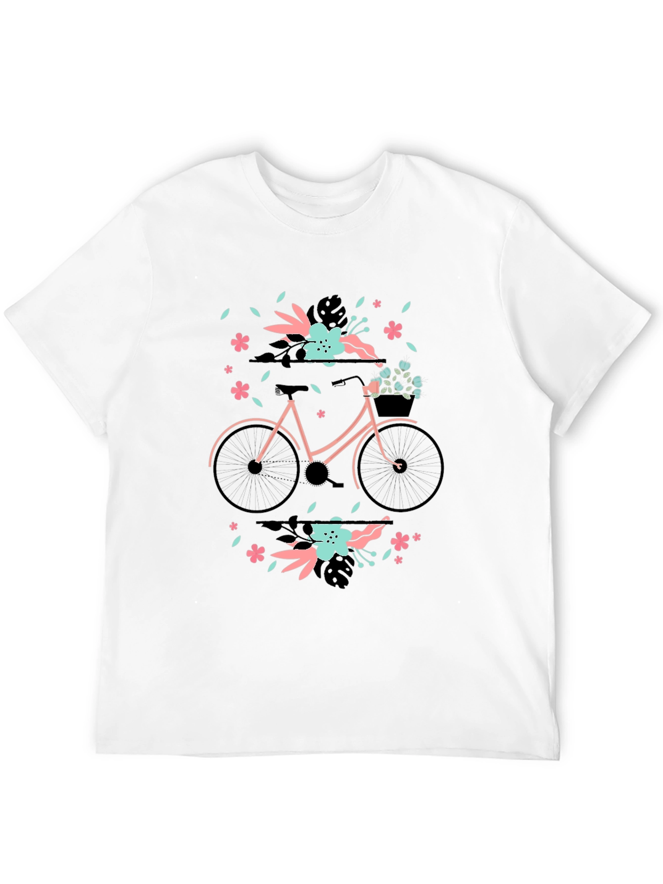 Floral Bicycle Graphic Tee - Black Cotton T-Shirt