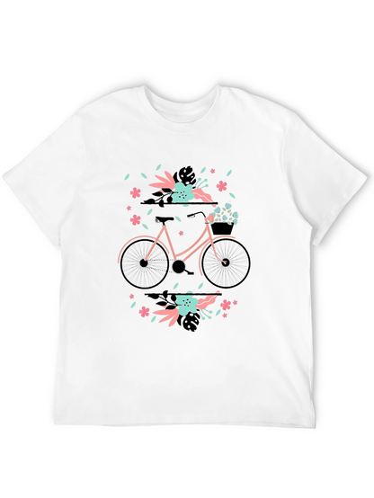 Floral Bicycle Graphic Tee - Black Cotton T-Shirt