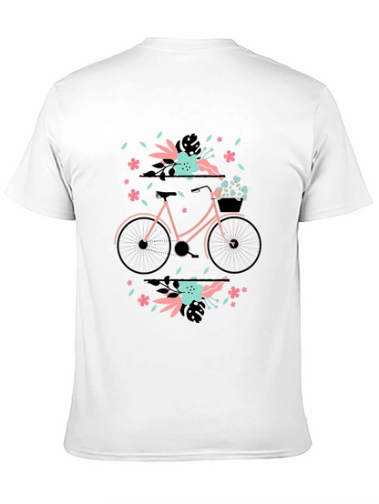 Floral Bicycle Graphic Tee - Black Cotton T-Shirt