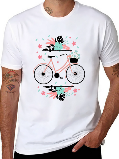Floral Bicycle Graphic Tee - Black Cotton T-Shirt