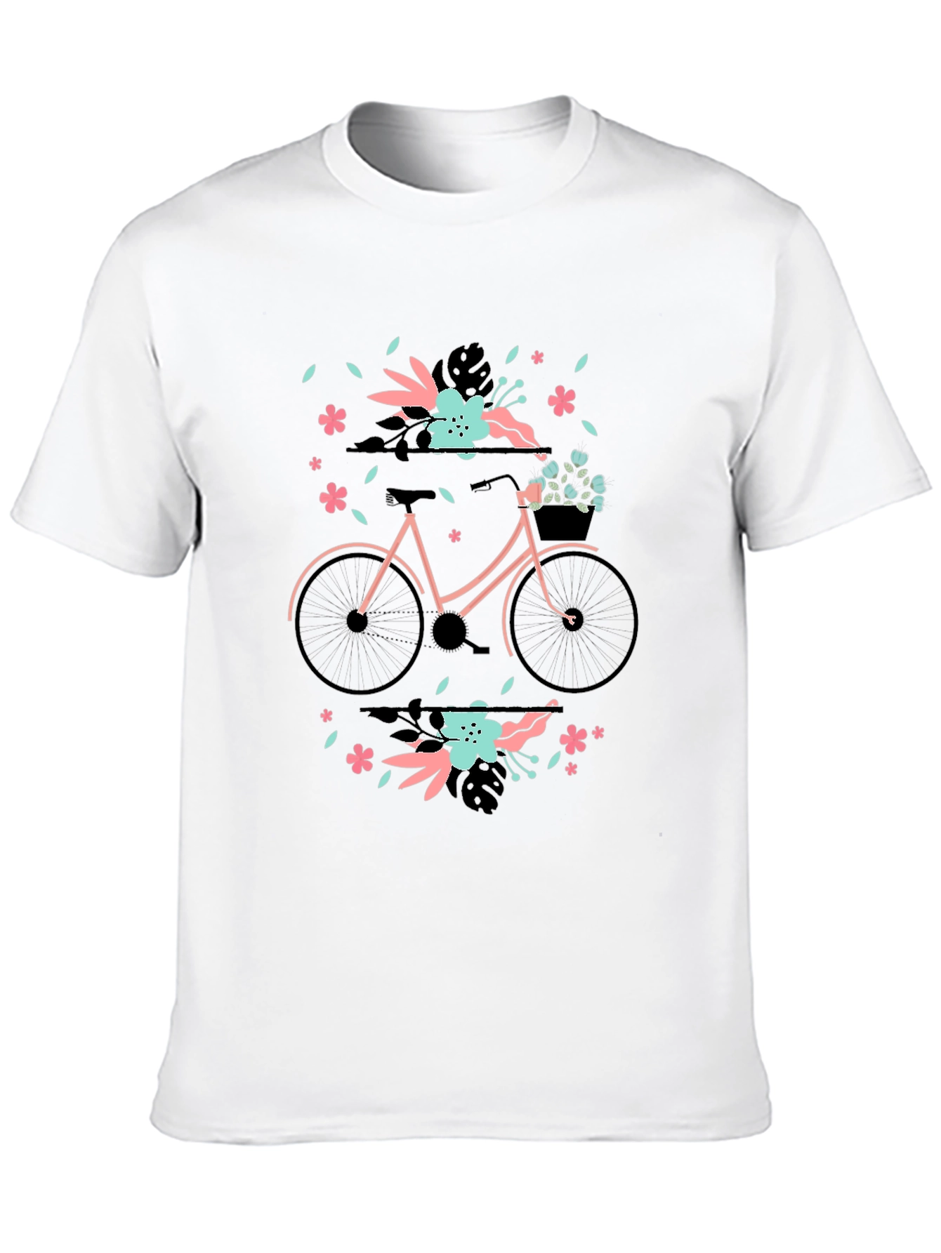 Floral Bicycle Graphic Tee - Black Cotton T-Shirt