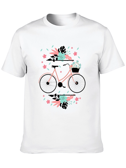 Floral Bicycle Graphic Tee - Black Cotton T-Shirt