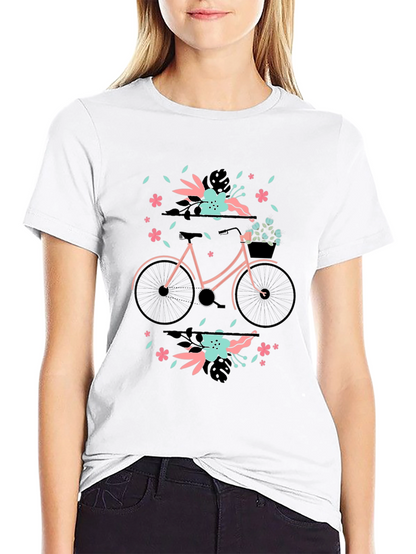 Floral Bicycle Graphic Tee - Black Cotton T-Shirt