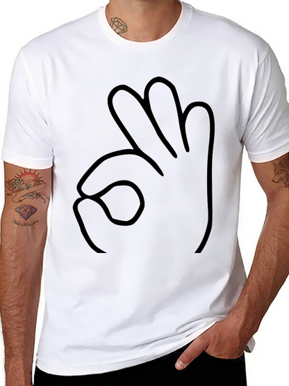 Black T-Shirt OK Hand Gesture Outline Graphic