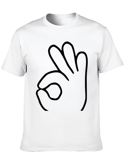 Black T-Shirt OK Hand Gesture Outline Graphic