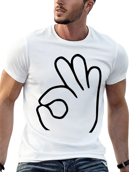 Black T-Shirt OK Hand Gesture Outline Graphic