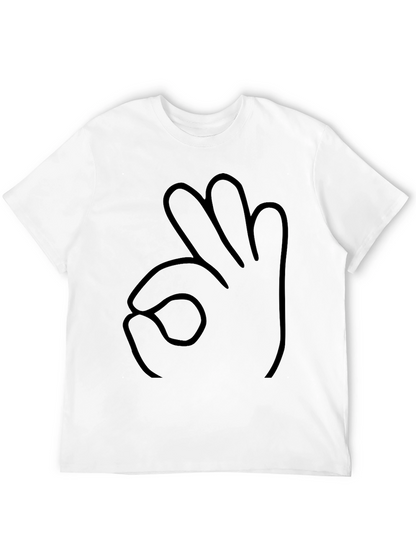Black T-Shirt OK Hand Gesture Outline Graphic