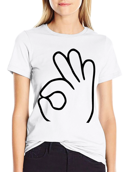 Black T-Shirt OK Hand Gesture Outline Graphic