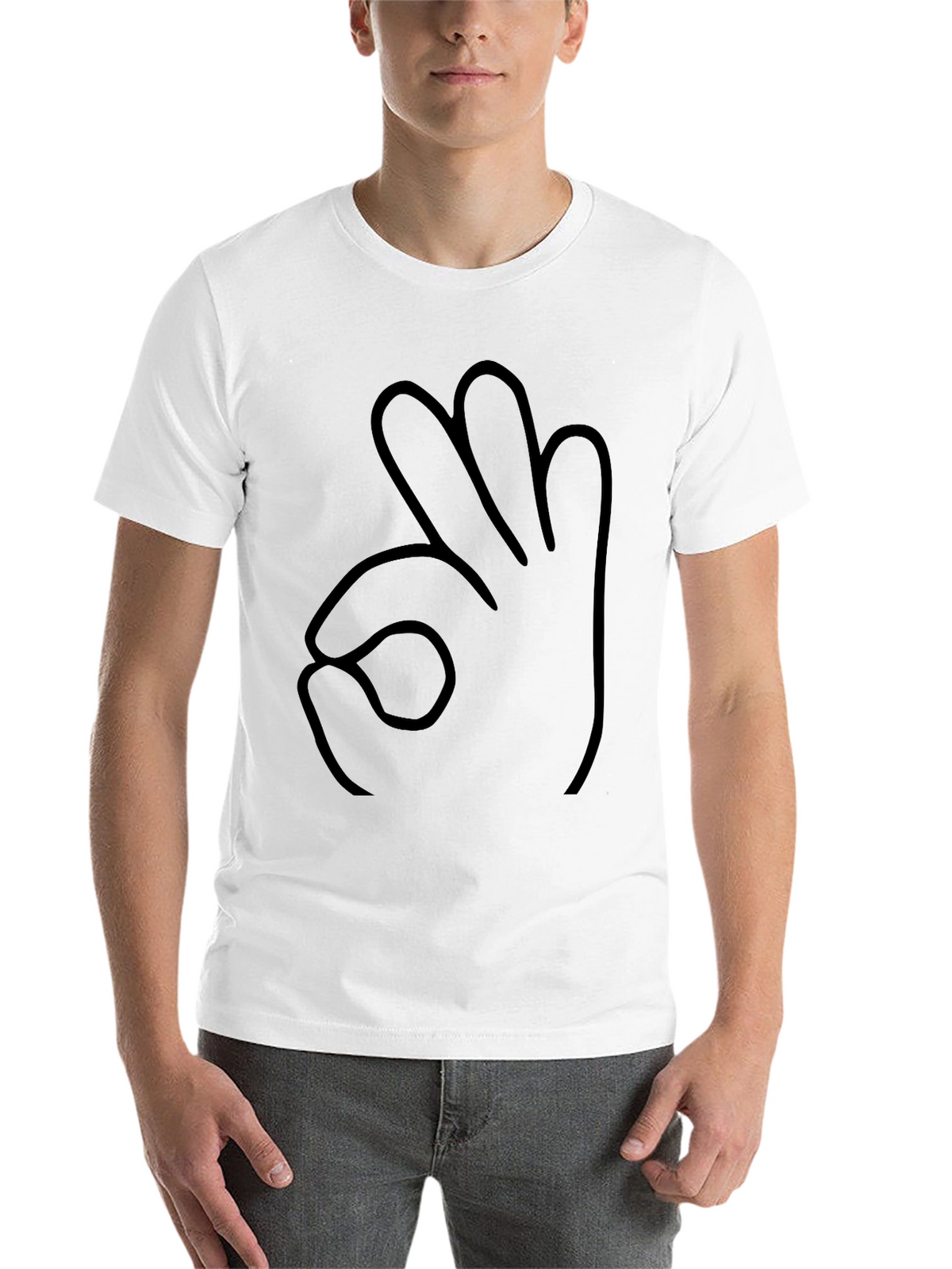 Black T-Shirt OK Hand Gesture Outline Graphic