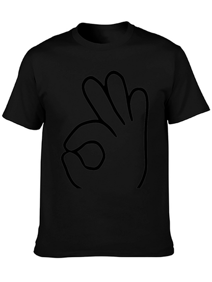 Black T-Shirt OK Hand Gesture Outline Graphic