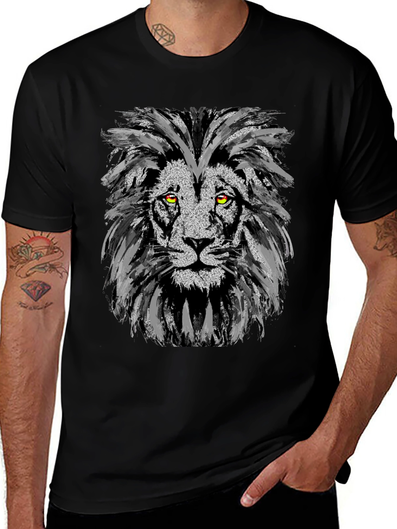 Lion Graphic Print Black Tee