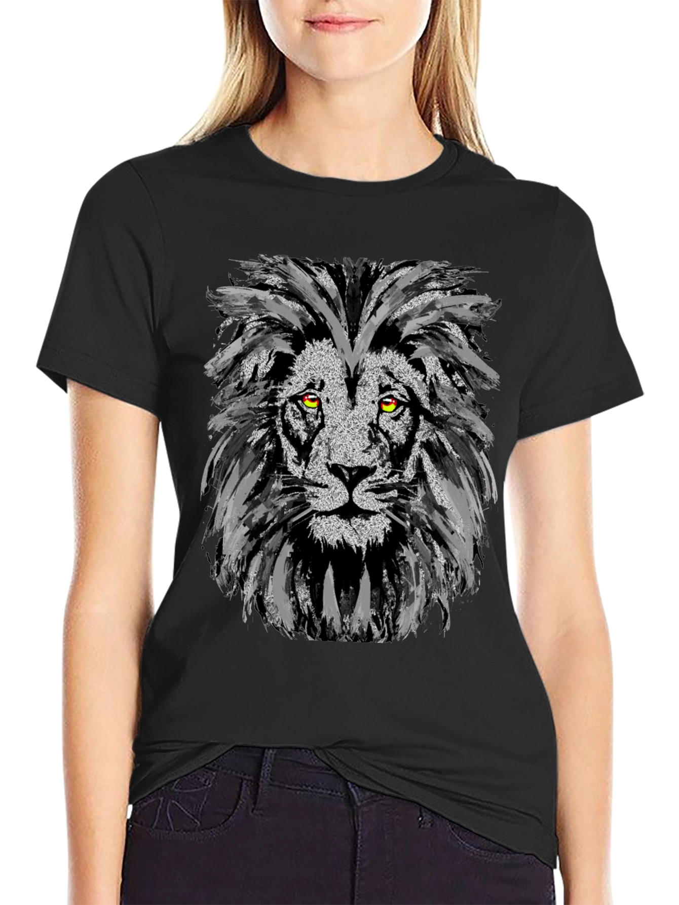 Lion Graphic Print Black Tee